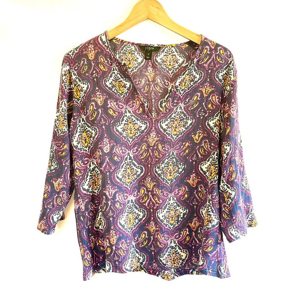 J Crew Vintage Hippie Medium Bohemian Tunic Made in India Purple Blouse